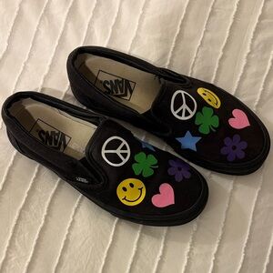 Vans Black Slip-On Sneakers with Colorful Icons